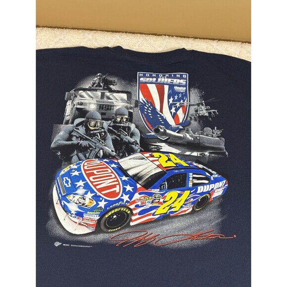 Jeff Gordon NASCAR Honoring Our Troops US Military 2 Sided Blue Tee Size 2XL - Picture 1 of 13